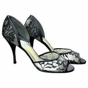 Stuart Weitzman Black Lace‎ D'Orsay Pump Size 9.5M Heels Open Toe Made In Spain